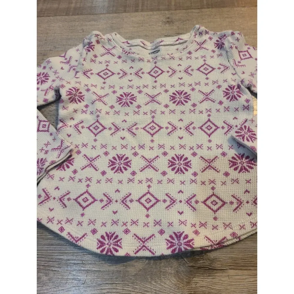 Old navy 3t girls pink and white cotton thermal long sleeve shirt
